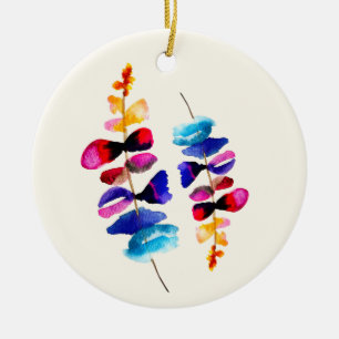 Cute watercolor floral design ceramic ornament