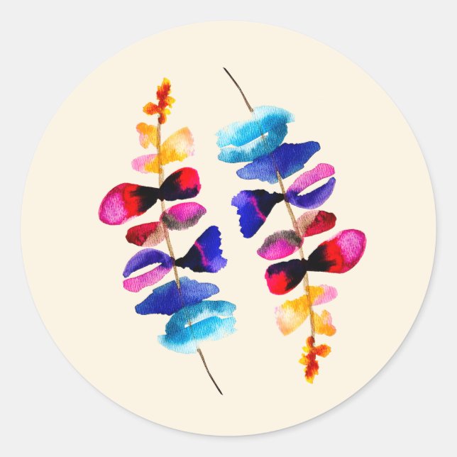 Cute watercolor floral design classic round sticker (Front)