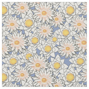 Cute watercolor floral l Blue and white pattern Fabric