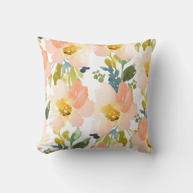 Cute Watercolor Floral Pattern Cushion (Front)