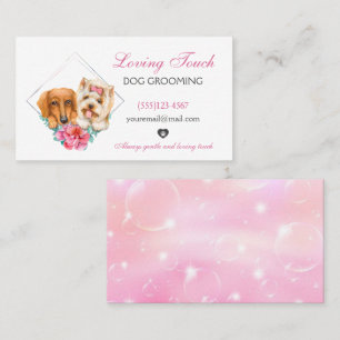 Cute Watercolor Floral Pet Dog Grooming Service Business Card