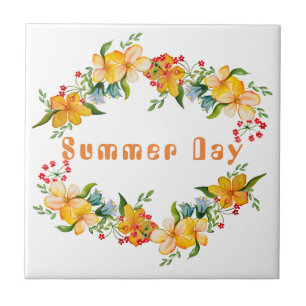Cute watercolor flower design ceramic tile
