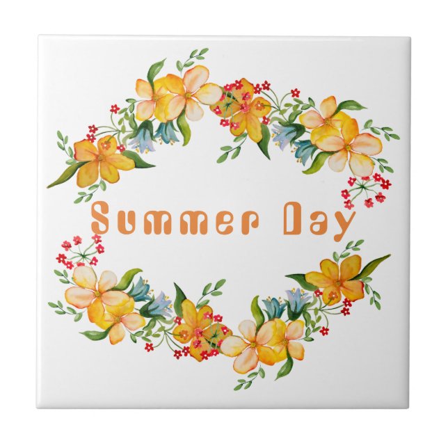 Cute watercolor flower design ceramic tile (Front)