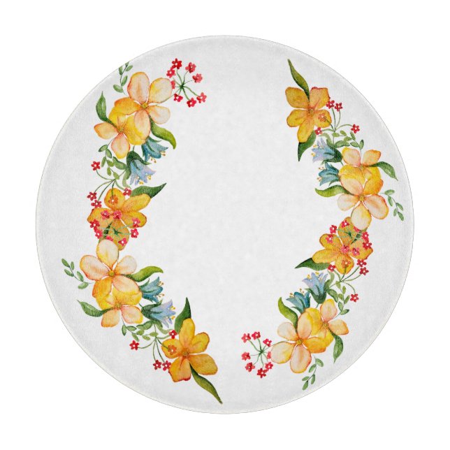 Cute watercolor flower design cutting board (Front)