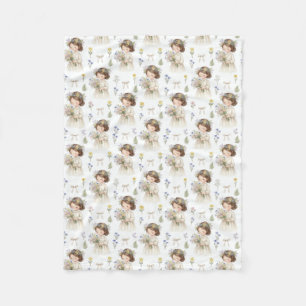 Cute Watercolor Flower Girl Pattern Baby Fleece Bl Blanket