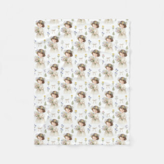 Cute Watercolor Flower Girl Pattern Baby Fleece Bl Blanket