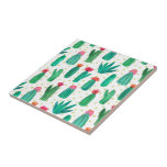 Cute Watercolor Flowering Cactus Pattern Ceramic Tile<br><div class="desc">A sweet,  lovely and girly watercolor flowering cactus pattern is featured on this custom ceramic tile/trivet.</div>