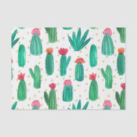 Cute Watercolor Flowering Cactus Pattern