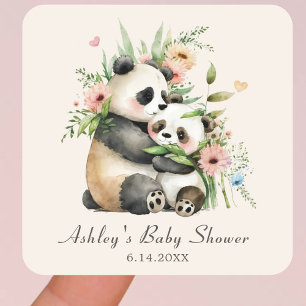  Cute Watercolor Flowers & Bears Baby Shower Square Sticker