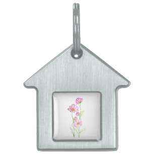Cute watercolor flowers Cosmeas Two-Tone Coffee Mu Pet ID Tag