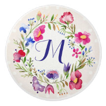 Cute Watercolor Flowers Floral Fine Monogram