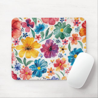 Cute Watercolor Flowers Mouse Pad