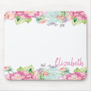 Cute Watercolor Flowers - Personalised Mouse Pad