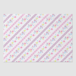 Cute Watercolor Flowers & Stripes Birthday Tissue Paper
