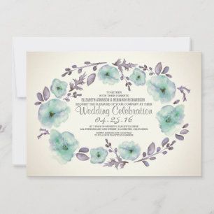 Cute watercolor flowers wreath wedding invites
