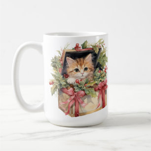 CUTE WATERCOLOR FLUFFY CHRISTMAS KITTEN COFFEE MUG