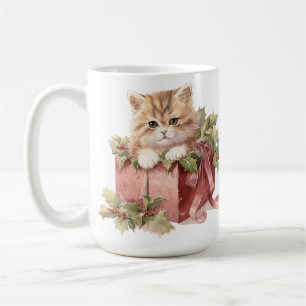 CUTE WATERCOLOR FLUFFY CHRISTMAS KITTEN COFFEE MUG