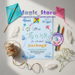 Cute Watercolor Flying Kites Birthday Invitation