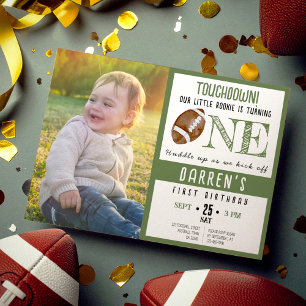 Cute Watercolor Football Photo 1st Birthday Invitation