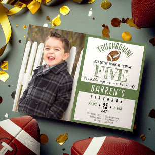 Cute Watercolor Football Photo Birthday Invitation