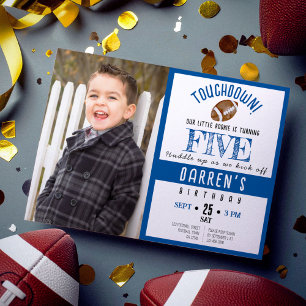 Cute Watercolor Football Photo Boy Birthday Invitation