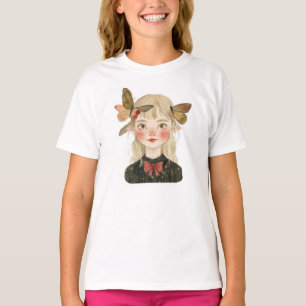 Cute Watercolor Forest Girl Kids T-Shirt