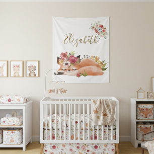 Cute watercolor fox baby tapestry
