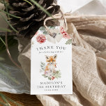 Cute Watercolor Fox Birthday Party Gift Tags<br><div class="desc">Cute, winter woodland-themed birthday gift tags featuring a watercolor illustration of a fox surrounded by winter white flowers, red holly berries, and lush green leaves. Personalise the fox birthday favour gift tags with your thank you message, the child's name and age, and the date. The back of the winter birthday...</div>