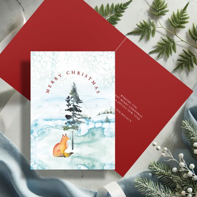Cute Watercolor Fox Christmas Cards (Watercolor Christmas cards winter fox and tree art by Victoria Grigaliunas Do Tell A Belle)