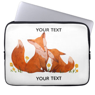Cute Watercolor Fox Family Personalised Laptop Sleeve