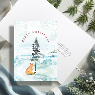 Cute Watercolor Fox Illustration Christmas Card
