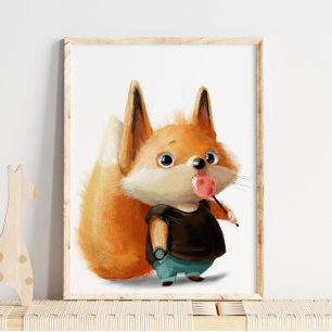 Cute Watercolor Fox Lollipop   Fox Wall Print 