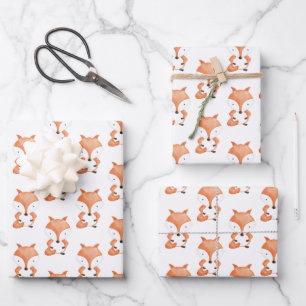 Cute Watercolor Fox Pattern Animal Wrapping Paper Sheet