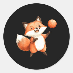Cute Watercolor Fox Playing Soccer Ball Classic Round Sticker