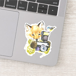 Cute Watercolor Fox Taking Pictures