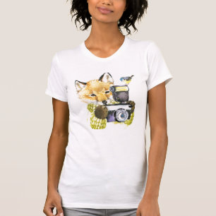 Cute Watercolor Fox Taking Pictures T-Shirt