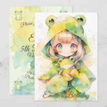 Cute watercolor frog girl birthday
