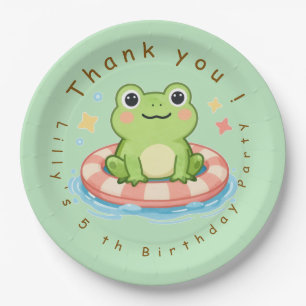 Cute Watercolor Frog Pool Party Birthday Paper Plate