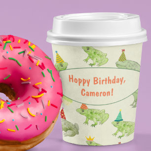 Cute Watercolor Frogs Funny Hoppy Birthday Party Paper Cups