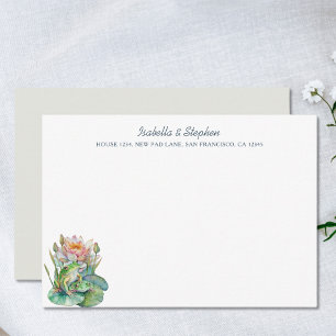 Cute Watercolor Frogs on Waterlily Personalised Thank You Card