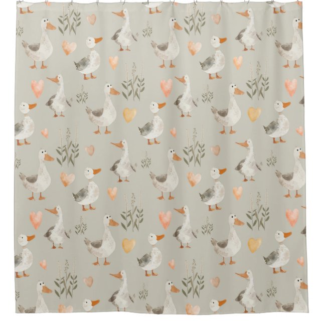 Cute Watercolor Geese Shower Curtain (Front)
