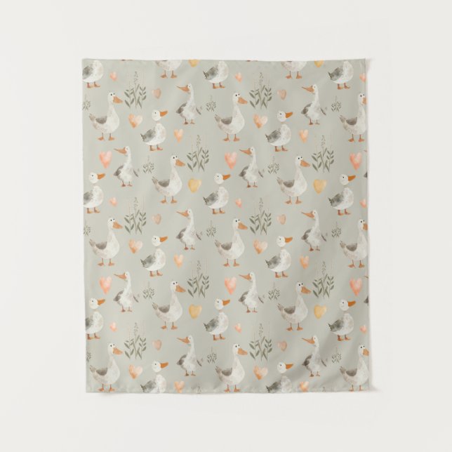 Cute Watercolor Geese Tapestry / Backdrop (Front)