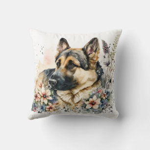 Cute Watercolor German Shepherd Dog Cushion