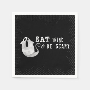 Cute Watercolor Ghost Eat Drink Scary Halloween Napkin