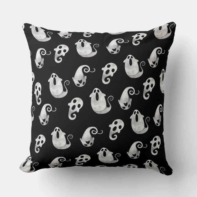Cute Watercolor Ghost & Ghouls Halloween Cushion (Front)