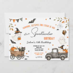 Cute Watercolor Ghost Halloween Birthday Party Invitation