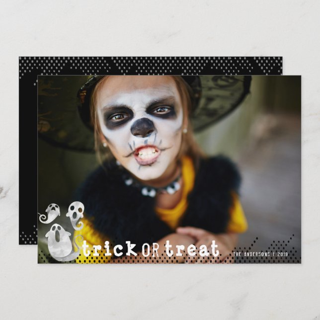 Cute Watercolor Ghosts Halloween Photo Invitation (Front/Back)