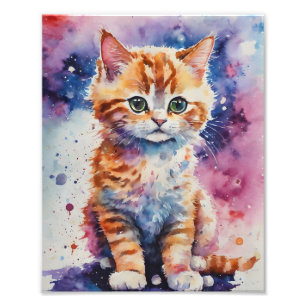 Cute Watercolor Ginger Kitten Photo Print
