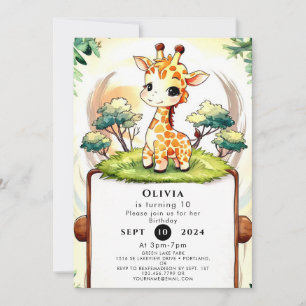 Cute Watercolor Giraffe Birthday Invitation