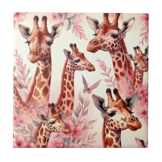 Cute Watercolor Giraffe  Ceramic Tile (Front)
